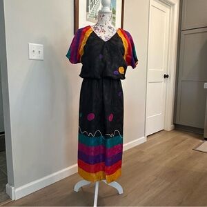 80s black and multicoloured dress.